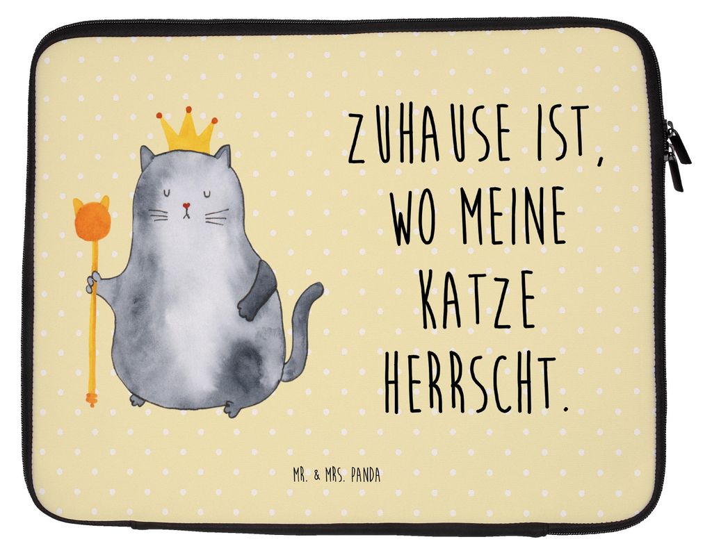 Mr. & Mrs. Panda Notebooktasche Katze König 20 x 28 cm - Gelb Pastell - Geschenk, Laptophülle, Queen, Computertasche, Laptoptasche, Haha, Katzen,...