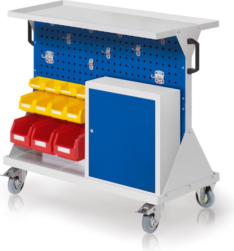 Kappes RasterMobil Größe #2 - 1000x930x500mm - 2x Lochplatten 2xSchlitzplatten - 1x Einhängeschrank - Auflageboden aus Stahlblech - enzianblau