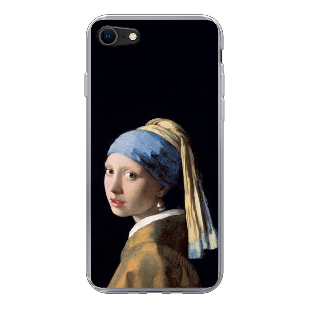 MuchoWow Handyhülle Schutzhülle Hülle für iPhone SE 2020 Mädchen mit Perlenohrring - Vermeer - Kunst Silikon Softcase Handy Hülle - Kartenb...