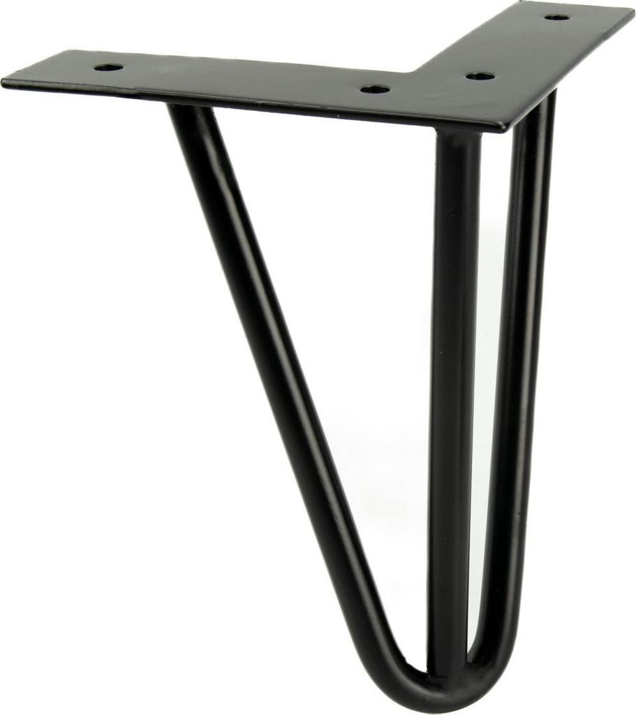A single black hairpin leg for furniture.