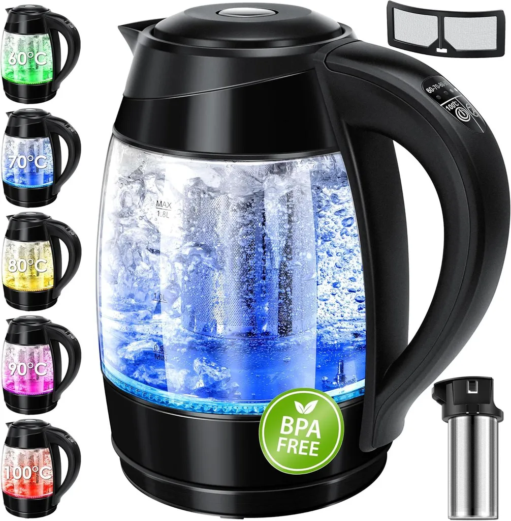 KESSER Bollitore Vetro Acciaio 1,8L LED Regolazione Temperatura Shop