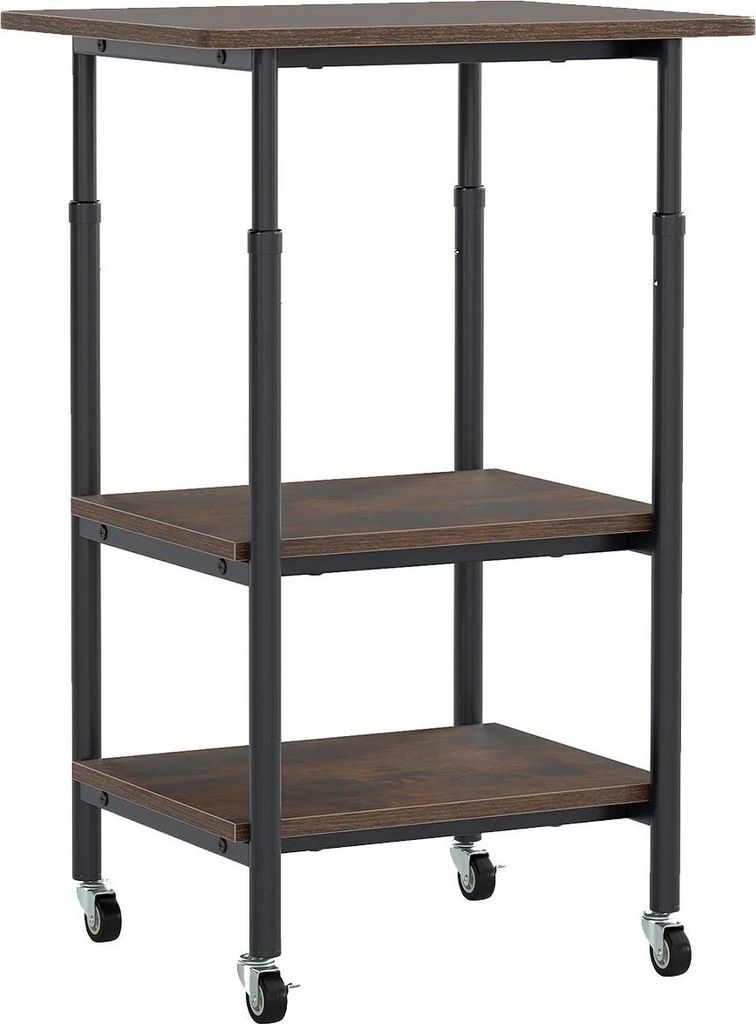 Druckerwagen mit Stauraum - 3-stöckiger Druckertisch - Höhenverstellbar - Mit Rollen - Feststellbare Räder - Industrial-Design - Braun