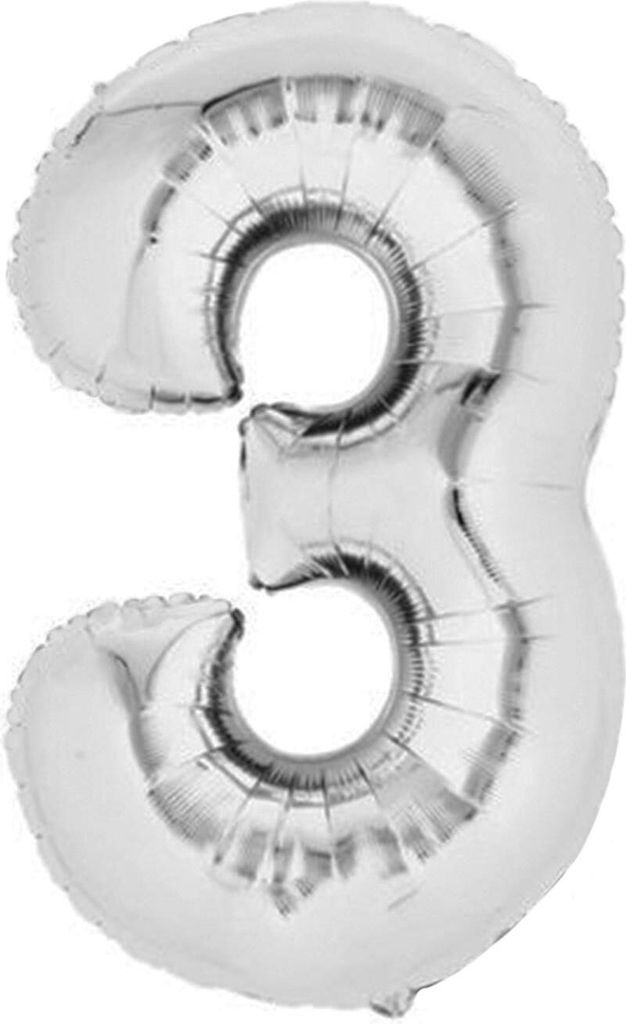 Folienballon Zahl 3, ca. 80 cm, silber, für Luftbefüllung