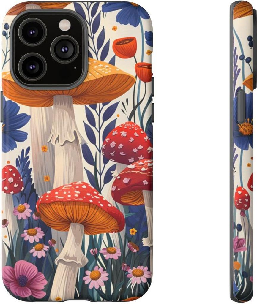 Bunte Pilze und Blumen – Handyhülle Kompatibel mit iPhone 14 Pro Max