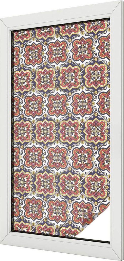 Buntglas Fensterfolie – 100x100 cm – Stained-Glass Design – blickdichte dekorative Sichtschutzfolie – selbstklebend, UV-Schutz – Blumensc...