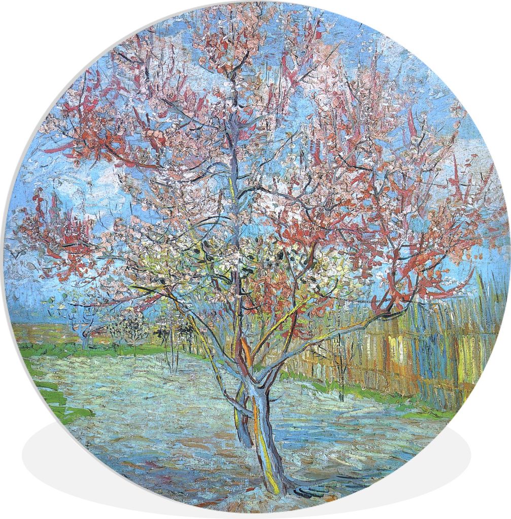 MuchoWow Rundes Wandbild - Runde Bilder Der rosa Pfirsichbaum - Gemälde von Vincent van Gogh Ø 30 cm Kreis Wanddekoration Kunststoff - Wandkrei...