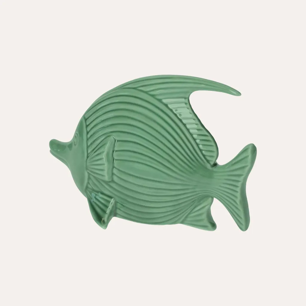 Statue de Poisson en Céramique Verte Émaillée Objet Déco Design Chic - 3