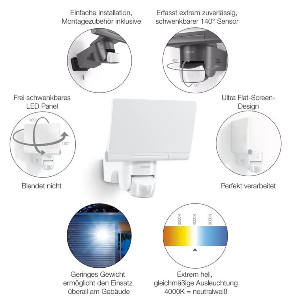 Projecteur LED Orientable Steinel XLED Home 2 Argent à Détection 180° - 7