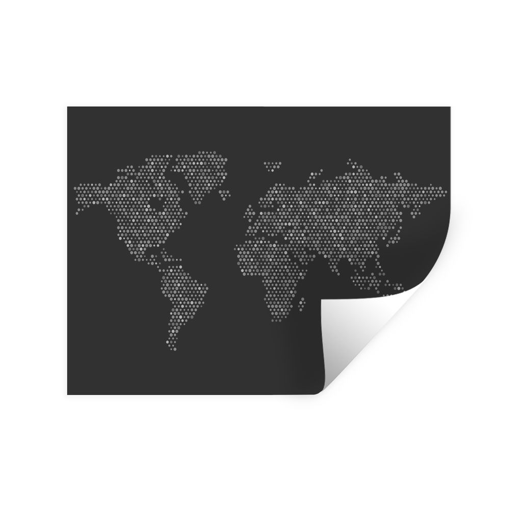 MuchoWow Wandtattoo Wandsticker Wandaufkleber Weltkarte mit Punkten - schwarz und weiß 160x120 cm Selbstklebend und Repositionierbar - Selbstkle...