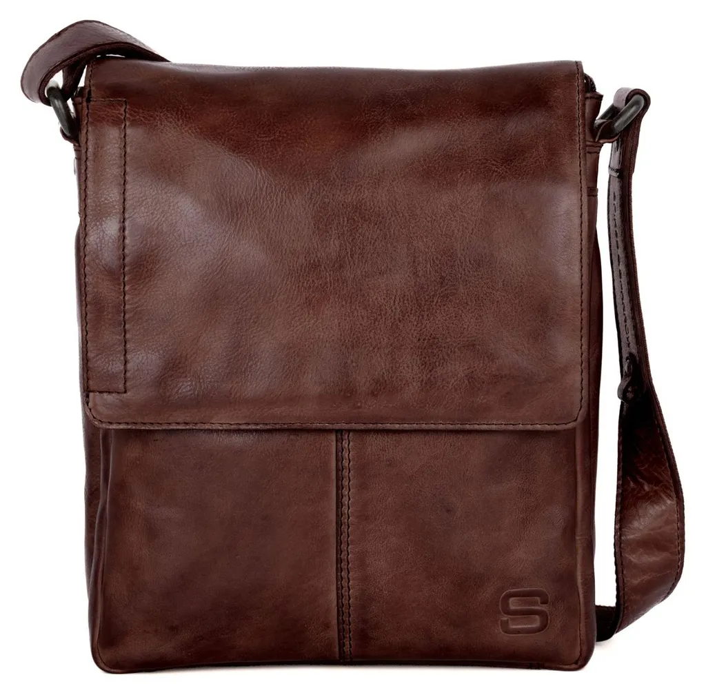 Spikes & Sparrow Stan Flap Bag - Sac à épaule en cuir marron foncé