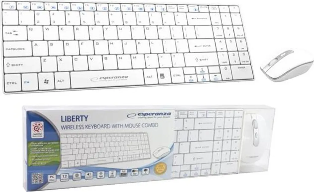 Pack Clavier Souris sans Fil Blanc Esperanza Liberty USB Haute Qualité
