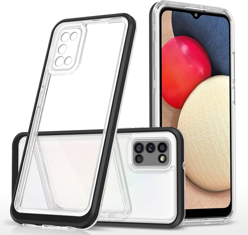 Klare 3In1 Hülle Für Samsung Galaxy A03S (166) Gel Hülle Mit Rahmen Schwarz