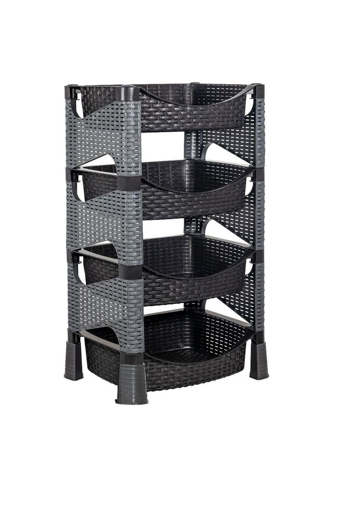 Gemüseregal mit 4 Etagen – Kunststoff in Rattan-Optik – Produktbild 
