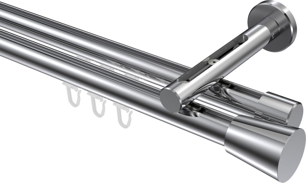 Interdeco Innenlaufstange / Gardinenstange mit Innenlauf Chrom, Typ Siteno Sitra (Konus), 20 mm Ø 2-läufig, 240 cm