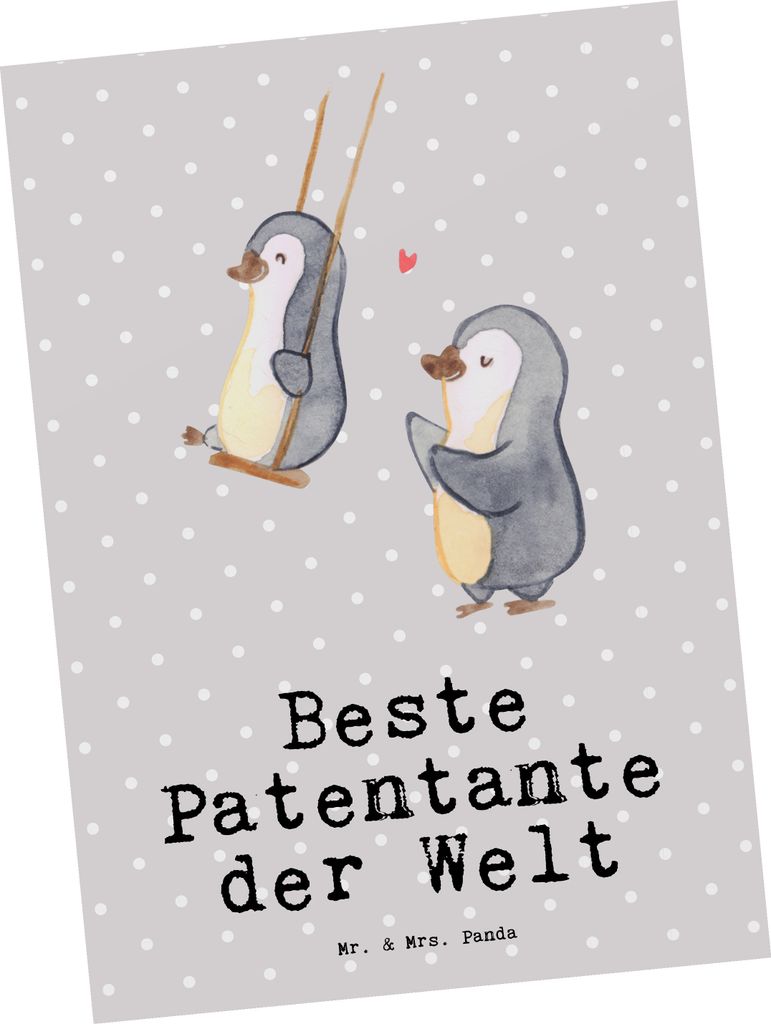 Mr. & Mrs. Panda Postkarte Pinguin Beste Patentante der Welt - Grau Pastell - Geschenk, Familie, Nichte, Geschenkidee, Postkarten, Fotokarte, Ansic...