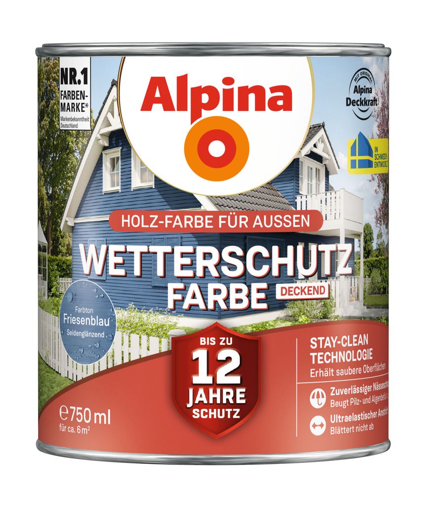 Alpina Wetterschutzfarbe 0,75 L friesenblau Produktbild 