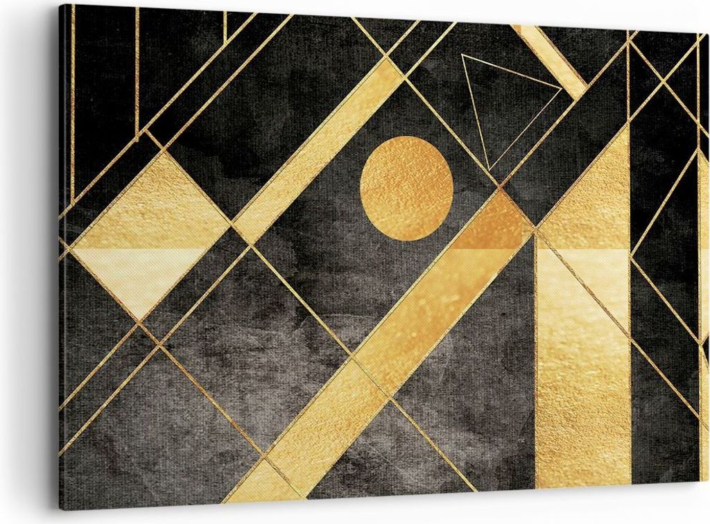 Bild auf Leinwand - Leinwandbild - Einteilig - Golden Schwarz Figuren - 120x80cm - Wand Bild - Wanddeko - Wandbilder - Leinwanddruck - Bilder - Wan...