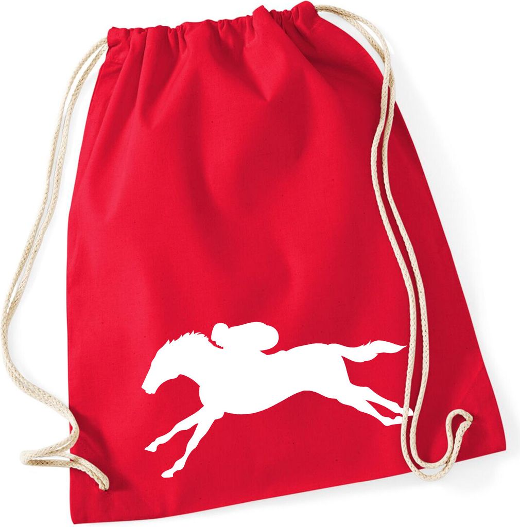Huuraa Turnbeutel Pferderennen Silhouette 12 Liter Classic Red Baumwolle Rucksack Geschenkidee