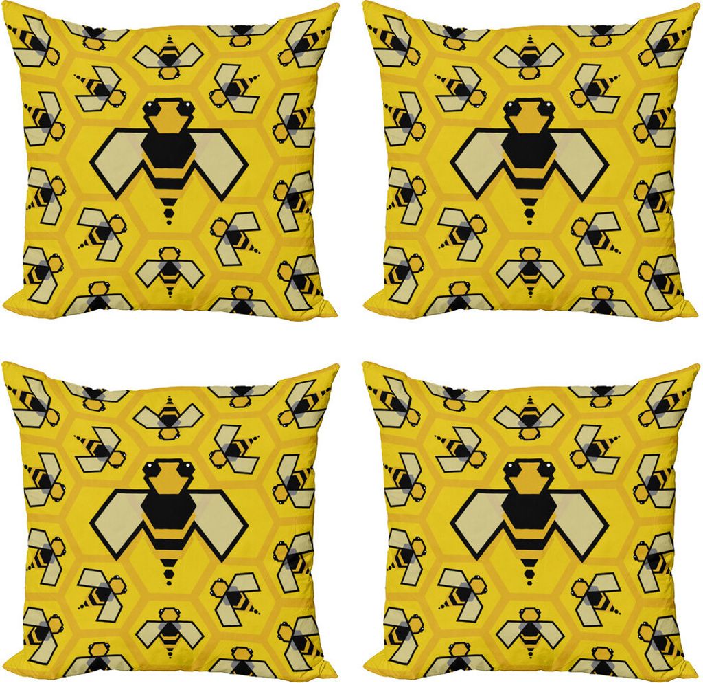 ABAKUHAUS Bienenkönigin Kissenbezug Set (4 Stück), digitale Geometrische, Moderner Doppelseitiger Digitaldruck, 50 cm x 50 cm, Yellow Koksgraue