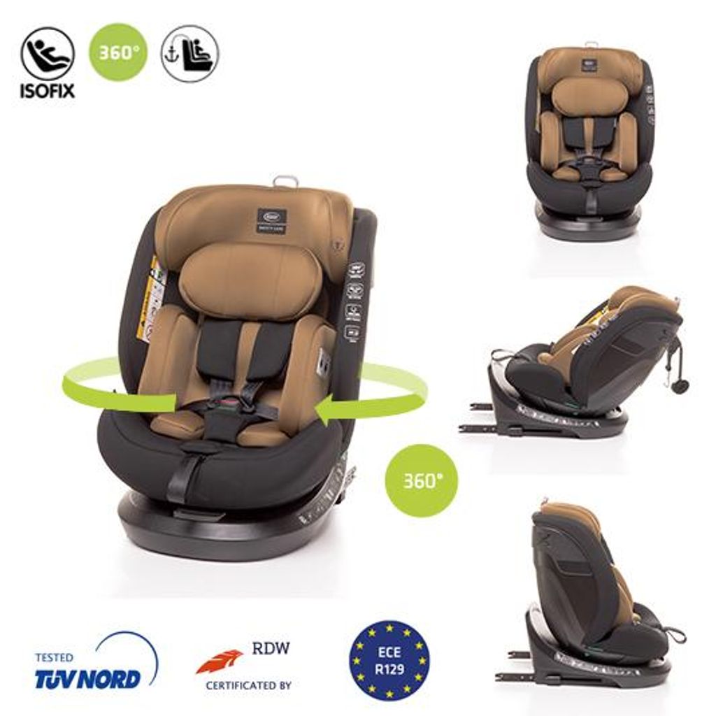4Baby | Kindersitz - mit 360 Grad drehbarem Isofix-System, I-SIZE, 0-36 kg, 40-150 cm, vorwärts- und rückwärtsgerichtet, Mokka - ROTO-FIX