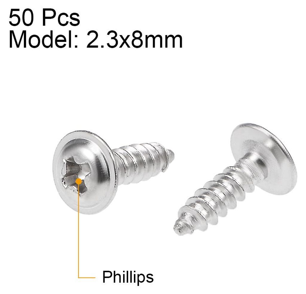 50stk. Selbstschneidend Schrauben Kreuzschlitzkopf 304 Edelstahl Anschluss Bolzen 2.3x8mm