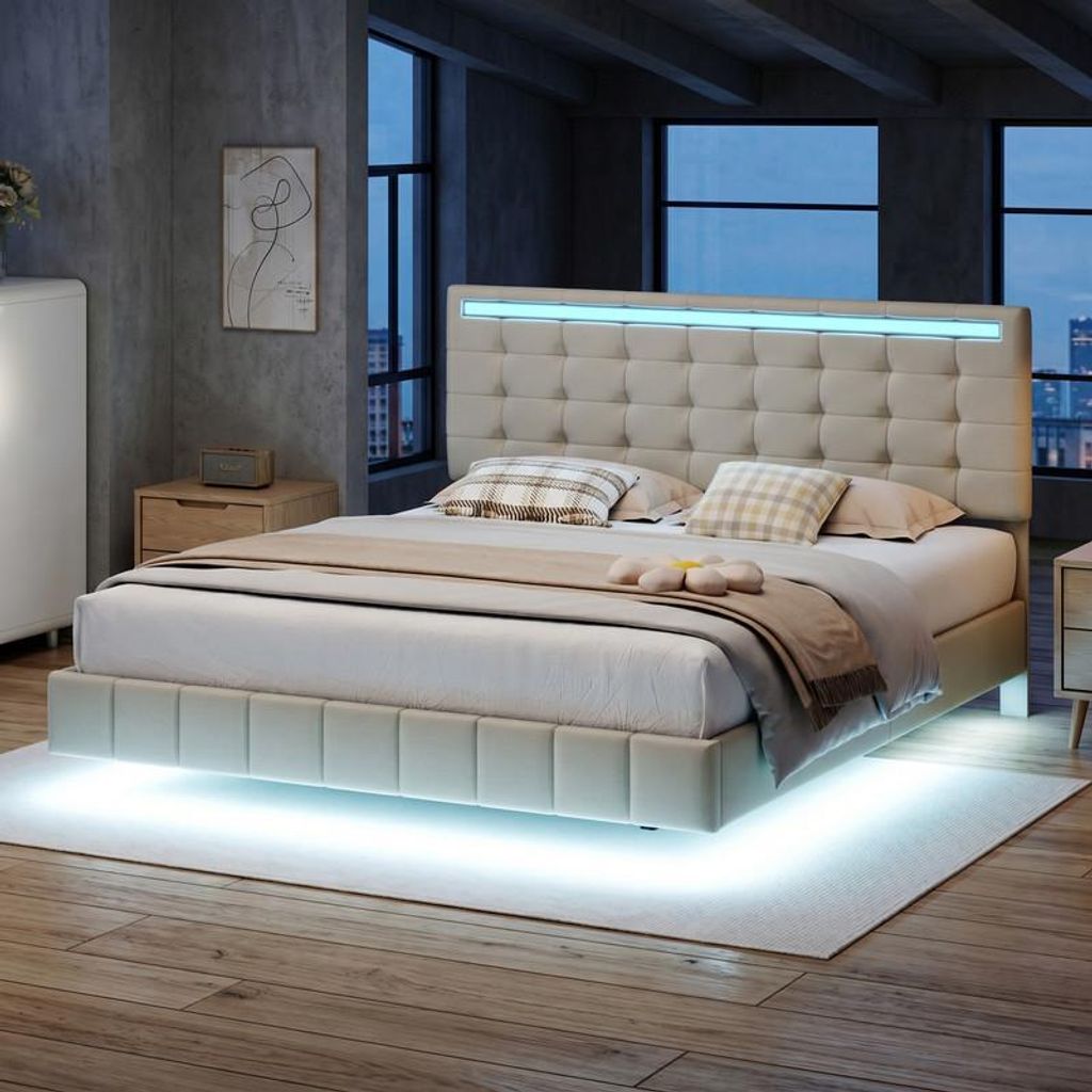 Letto imbottito ProximaX 160x200 cm in beige, letto sospeso Immagine del prodotto 