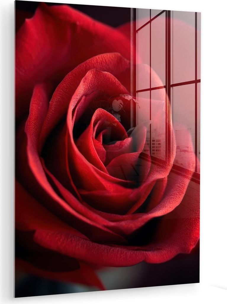 MuchoWow Glasbilder - Bilder auf Wandbild - Foto auf Glas Rot - Rose - Romantisch 30x40 cm Wanddekoration aus Glas - Acrylglasbild - Acrylbilder - ...