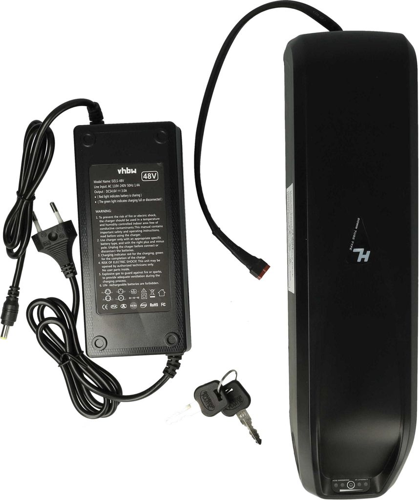 vhbw Unterrohrakku Akku kompatibel mit Bafang BBS01, E-Bikes und Pedelecs kompatibel mit Hailong Akkusystem - Inkl. Ladegerät (10,4 Ah, 48 V, Li-Ion)