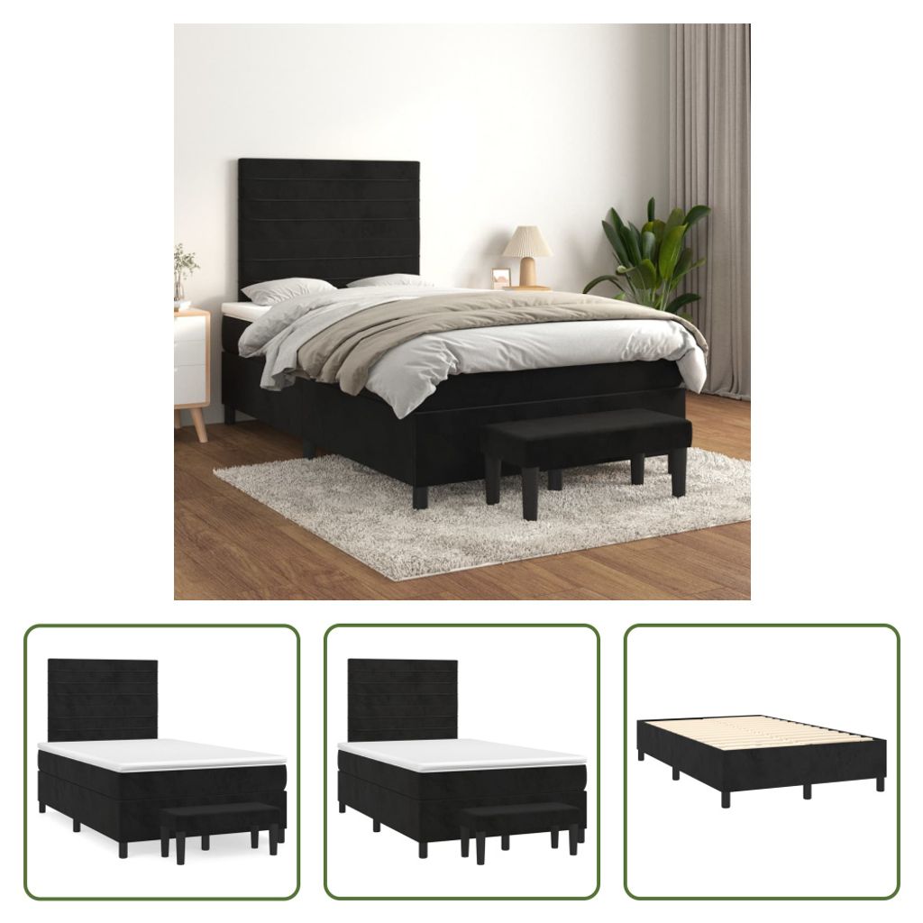 The Living Store Boxspringbett mit Matratze Schwarz 120x200 cm Samt