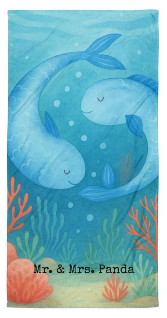 Mr. & Mrs. Panda Badehandtuch Sternzeichen Fische Design - Weiß - Geschenk, Sternbild, Duschtuch, Reisehandtuch, Fisch, Strandlaken, Strandtuch, H...