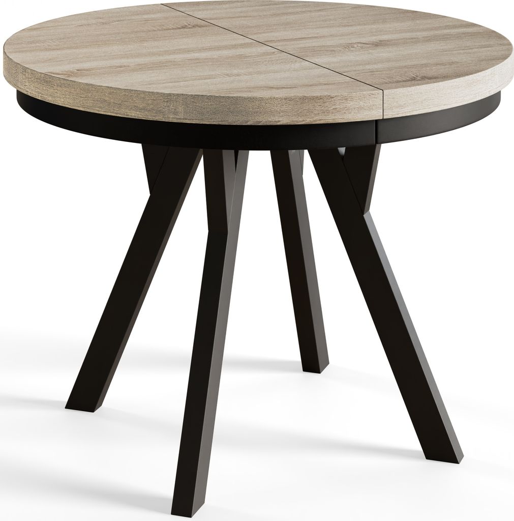 Runder Esszimmertisch EVO, ausziehbarer Tisch Durchmesser:120 cm bis 220 cm, Wohnzimmertisch Farbe: SONOMA, mit Stabile Beine in Farbe Schwarz