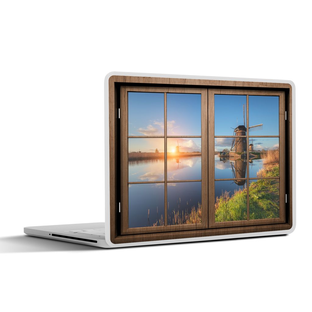 MuchoWow Laptop Aufkleber Sticker Cover Aussicht - Mühle - Sonnenuntergang 36.5x27.5 cm - Laptop-Sticker