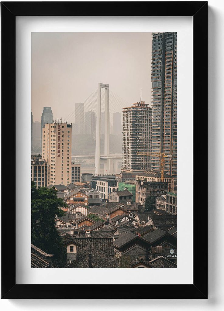 Die Altstadt von Chongqing– Wandbild mit Rahmen – Gerahmtes Bild – Wanddekoration – 20x30 cm – Schwarz