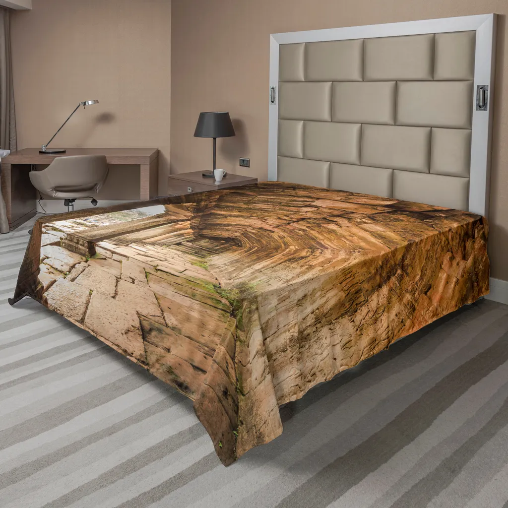 ABAKUHAUS Lenzuolo vintage, corridoio dell'antico tempio con scultura sulla parete ad Angkor Thom a Siem Reap, Cambogia, morbido e confortevole lenzuolo superiore per un letto decorativo 1 pezzo 244 cm x 205 cm, beige