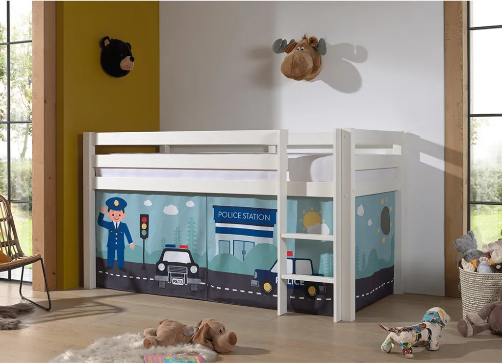 Lit enfant mi-hauteur Zita Blanc en bois - Sécurité et confort 90x200 cm
