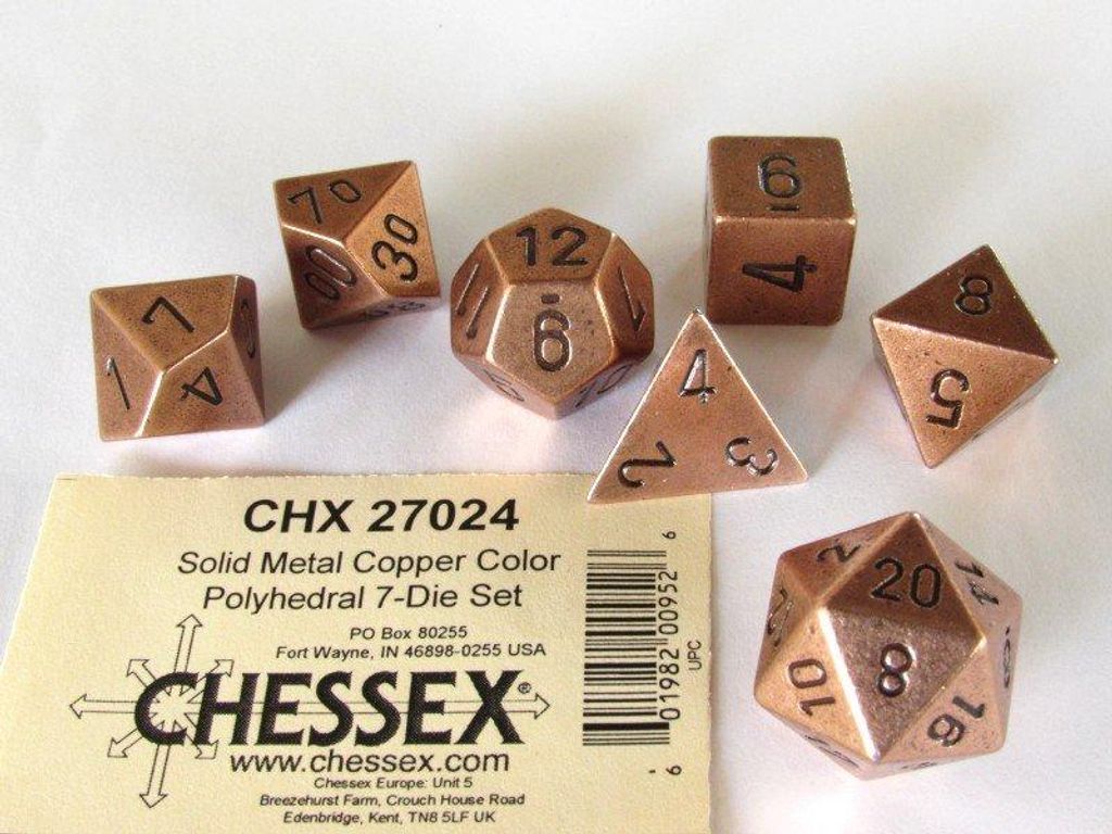 Chessex Würfelset Metall Kupferfarben Polyhedral 7 Stück