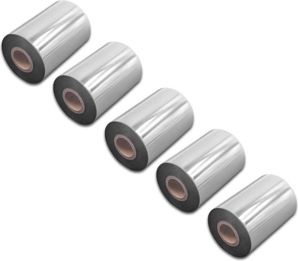 vhbw 5x Thermotransfer-Band kompatibel mit Bixolon Samsung SLP-TX403, SLP-TX400 Drucker Etikettendrucker, Wischfest, 90 mm x 300 m, Wachs Harz Schwarz