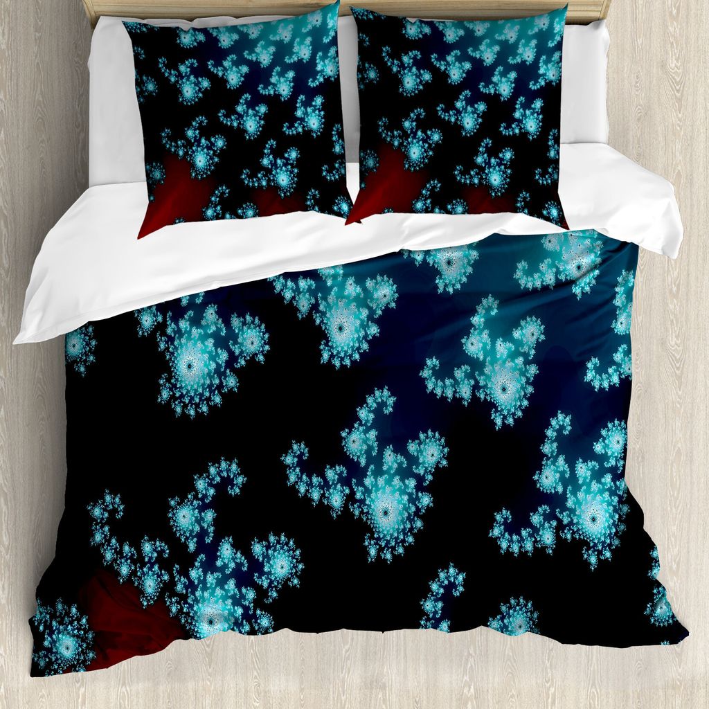 ABAKUHAUS Fractal Bettbezugs Set Für Doppelbetten, Trippy verdrehte Formen, Milbensicher Allergiker geeignet mit Kissenbezügen, Türkis Bordeauxrot