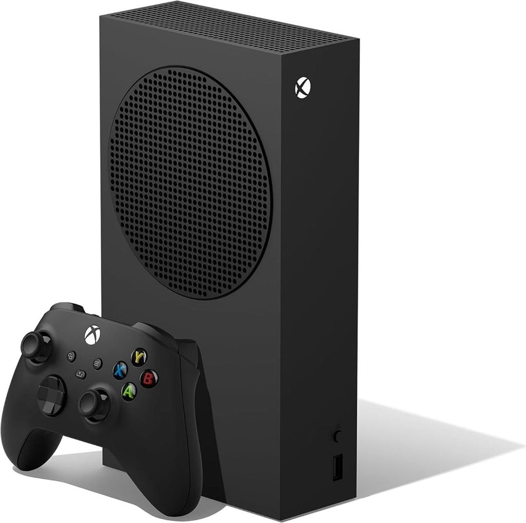 A black Xbox Series S console and controller are shown against a white background.