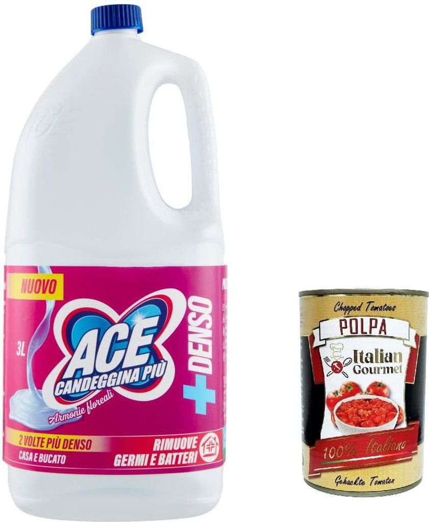 ACE Candeggina Più Denso Aroma Floreale, dickes Bleichmittel, blumiges Aroma 3Lt + Italian Gourmet polpa 400g