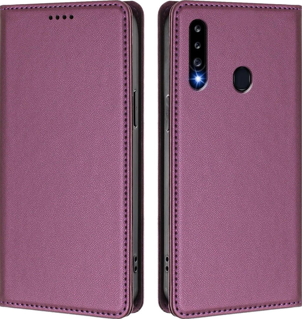 Handyhülle für Samsung Galaxy A20S, Kunstleder Klapphülle Stoßfeste Magnetische Hülle mit Ständer Lila