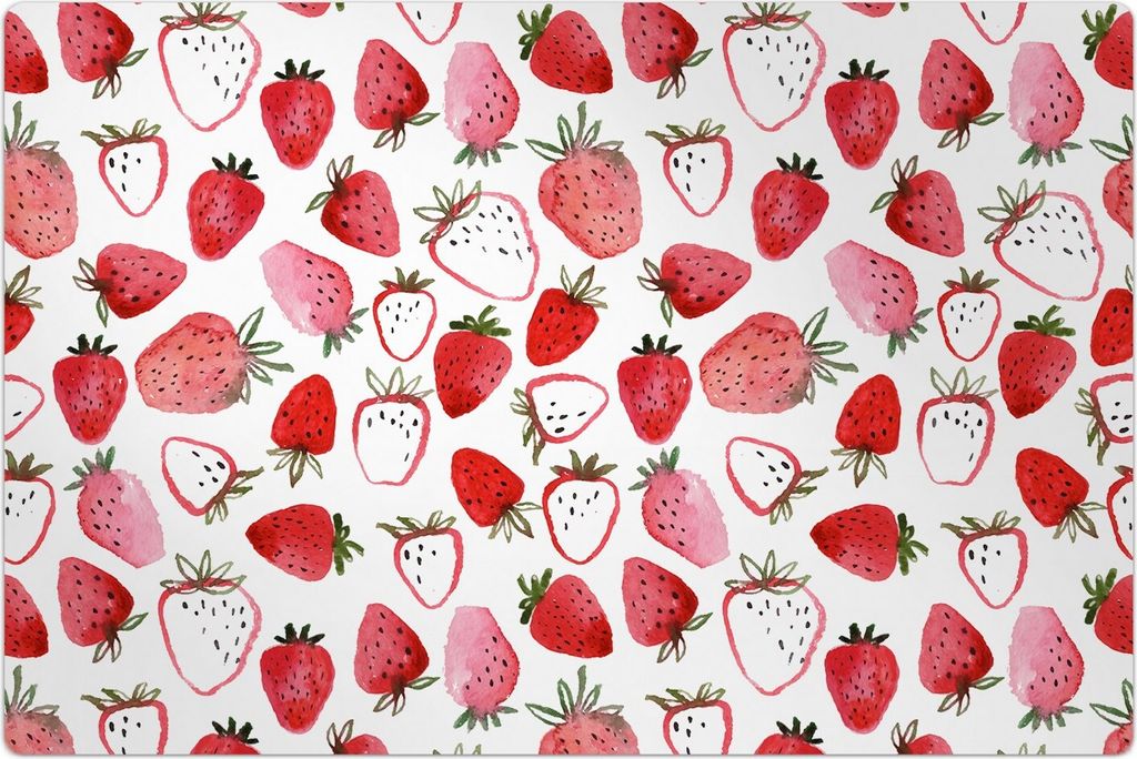 Küchenmatte 120x180 cm Vinylmatte Bodenmatte Dekoration - gezeichnete schöne Erdbeeren