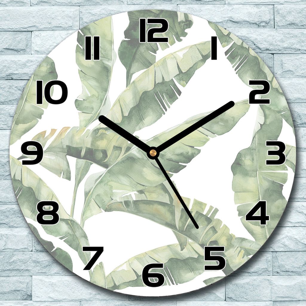 Wanduhr aus Glas Rund fi 30 blätter exotische Quarz Deko Schlafzimmer Büro