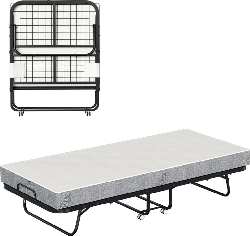 Hengda 90x200cm Gästebett Klappbett bis 150kg, mit Matratze und Schutzhülle, auf Rädern