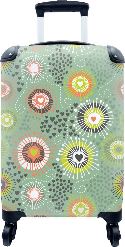 MuchoWow MuchoWow Koffer Handgepäck Trolley Rollkoffer Kleine Reisekoffer mit 4 Rollen - Blume - Design - Herzen - Cabin Size < 55x40x23 cm & ...