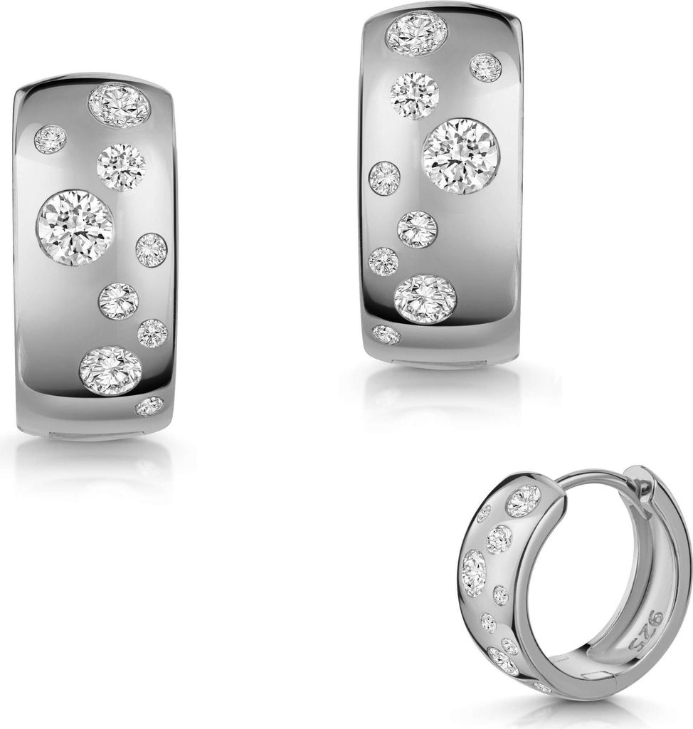 925 Sterling Silber Creolen Ohrringe 14mm vergoldet mit Zirkoniasteinen Material - Silber