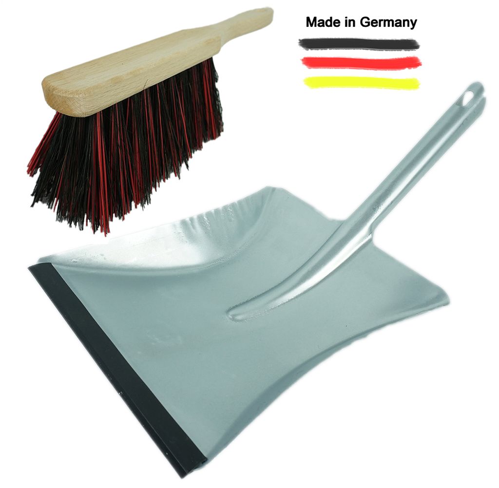 Novaliv Schaufel und Besen Set mit Gummilippe I verzinkt I Handfeger Arenga I Handbesen I Feger I Schaufel Düllgriff I Blechschaufel Kehrblech I K...