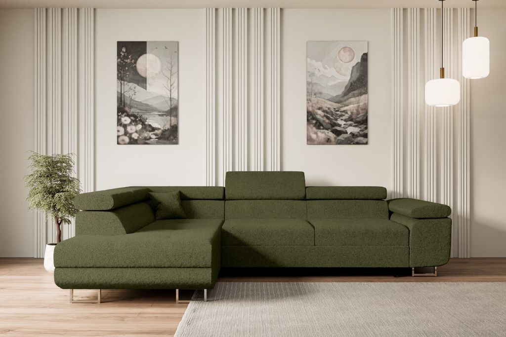 ALTDECOR Ecksofa mit Schlaffunktion und Bettkasten GUSA-L - 272x202x107 cm Grün - Corner Sofa Bett Eckcouch Couch L-Form Schlafcouch Ausziehbar Wo...