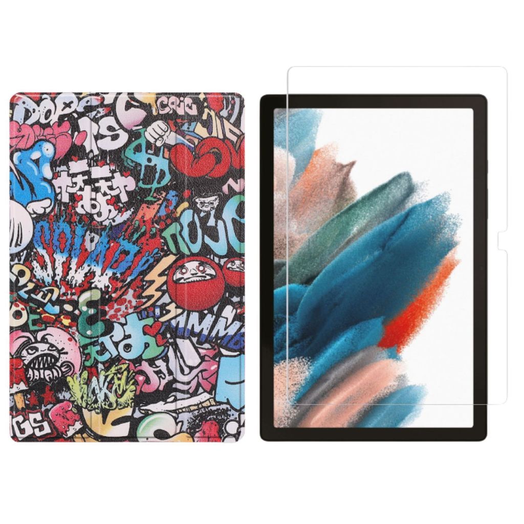 2in1 Tablet Set für Samsung Galaxy Tab A8 SM-X200 X205 10.5 Zoll mit Magnet Cover Auto Sleep/Wake Ruhemodus + Schutzfolie Hülle Smart Case Hartglas