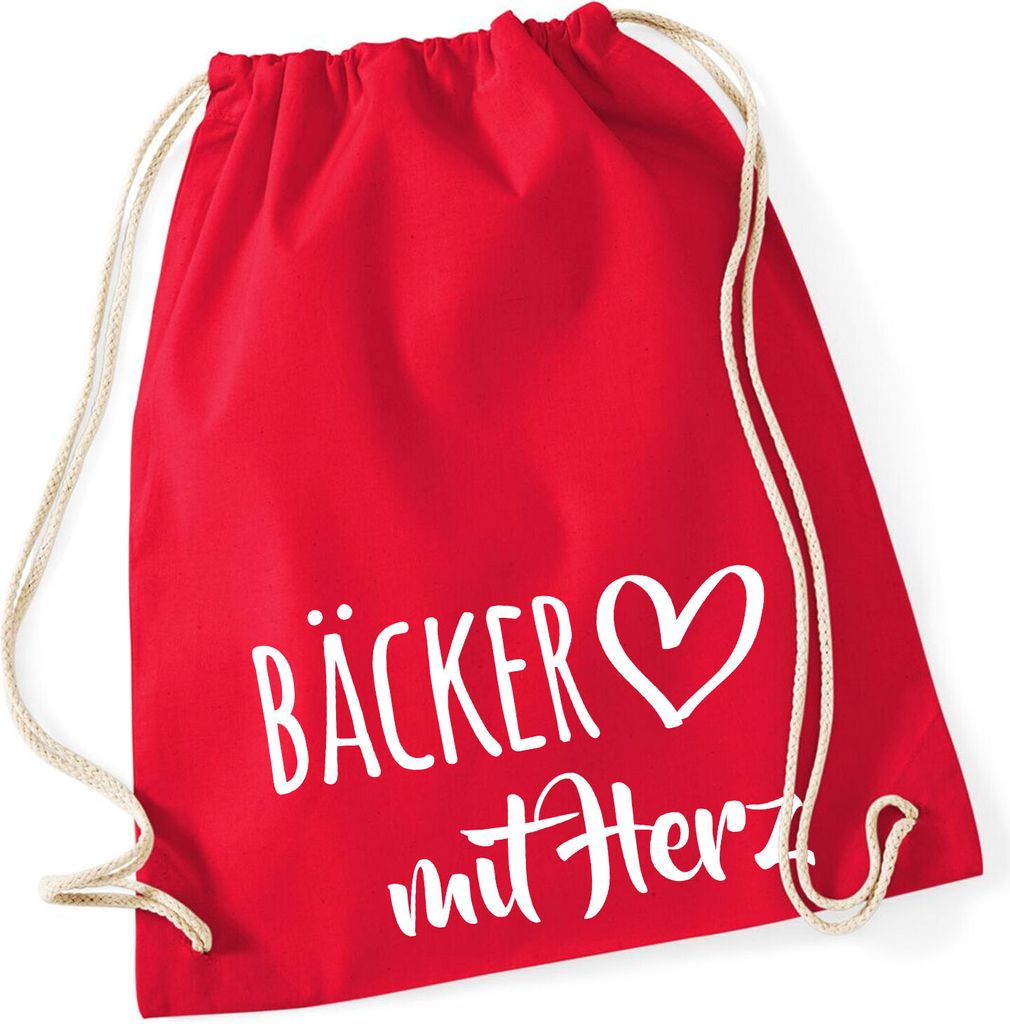 Huuraa Turnbeutel Bäcker mit Herz 12 Liter Classic Red Baumwolle Rucksack Geschenkidee
